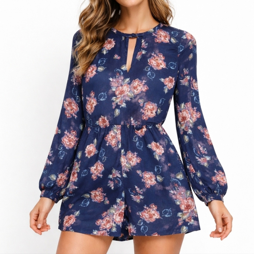 Abercrombie & Fitch Women's Navy Floral Jumpsuit Romper Long Sleeve Size 6